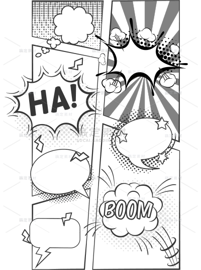 通用边框黑白漫画风多个爆炸贴纸元素素材