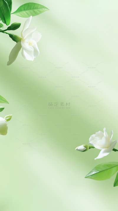 植物系列光影感栀子花绿叶绿色背景