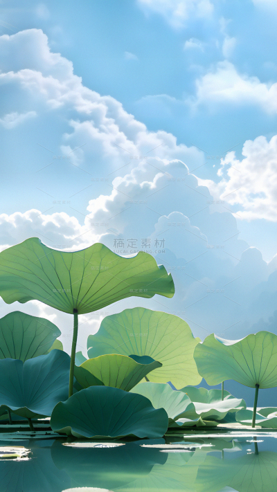 立夏实景感荷叶湖泊天空背景
