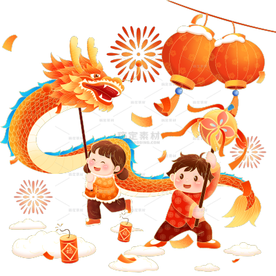 龙年春节新春新年过年除夕国潮舞龙组合元素素材