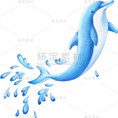 小清新动物海豚组合插画元素