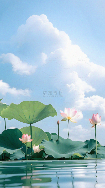 立夏实景感荷叶湖泊天空背景