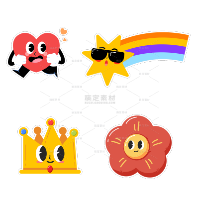 常规通用描边卡通装饰组合贴纸元素素材