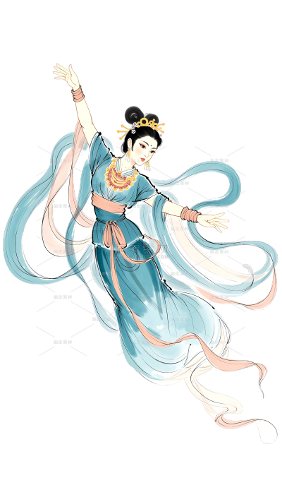 中国风手绘风古风水墨画仕女元素