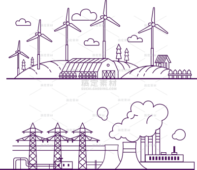 建筑系列紫色风力发电高压电塔建筑线稿元素（td）