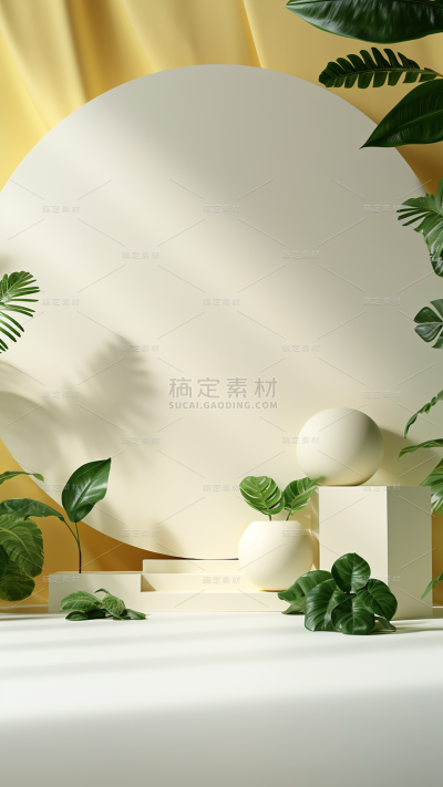 通用电商简约风绿植植物静态场景背景