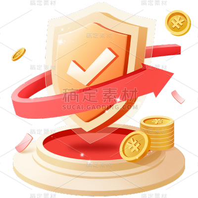 金融商务感3D立体橙红色金属金融元素素材