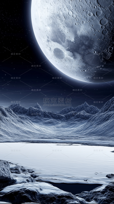 宇宙系列发光月球山脉太空图片
