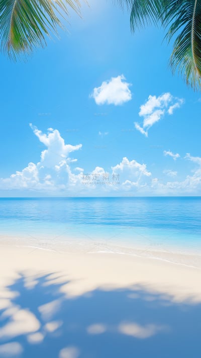 风光系列写实椰树叶树影沙滩蓝天大海背景