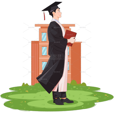 毕业季通用元素教育培训卡通感手绘人物学士服
