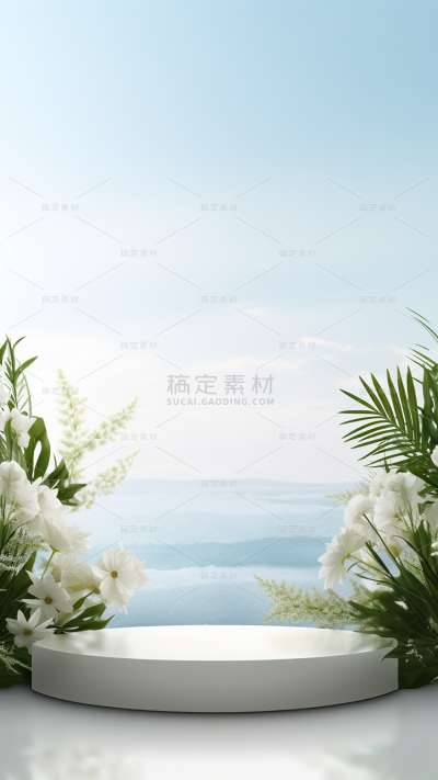 通用电商简约风绿植植物展台静态场景背景