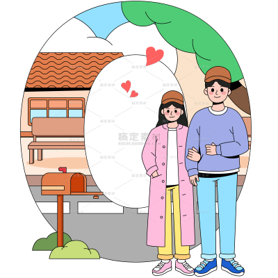 情人节扁平风情侣约会恋爱场景LOVE组合元素素材