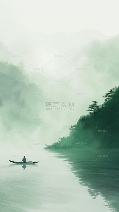 中国风通用水墨绿色写意山水背景图片素材
