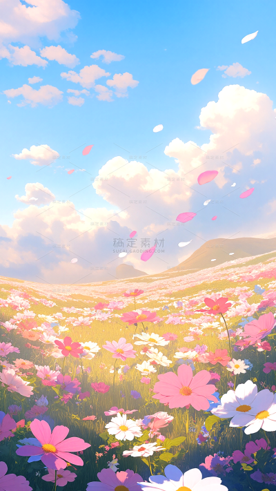 植物系列梦幻感插画风花海背景