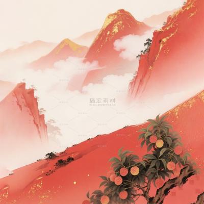 长安的荔枝国风插画背景