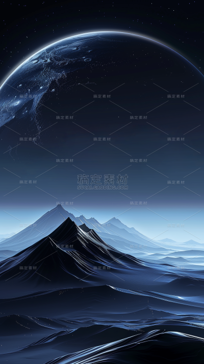 宇宙系列山脉星球发光轮廓图片