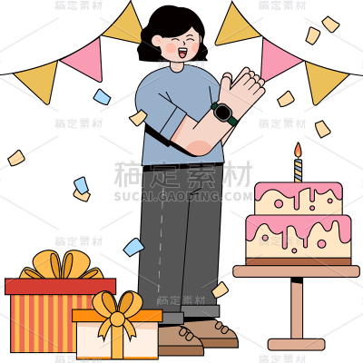 女人人物鼓掌动作插画风贴纸