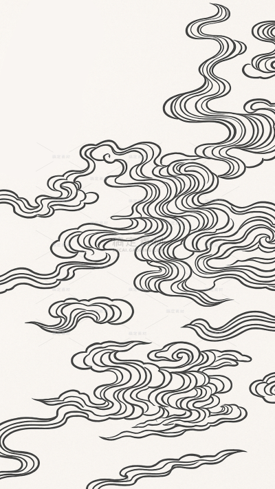中国风系列中式黑白线描祥云元素（td）