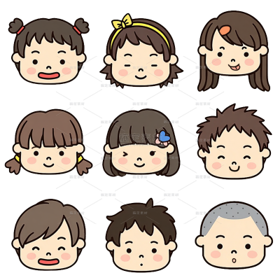 人物系列卡通描边可爱儿童头像元素（td）