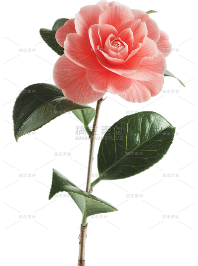 植物系列写实一支山茶花元素