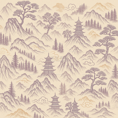 中国风传统山塔树元素背景（td）