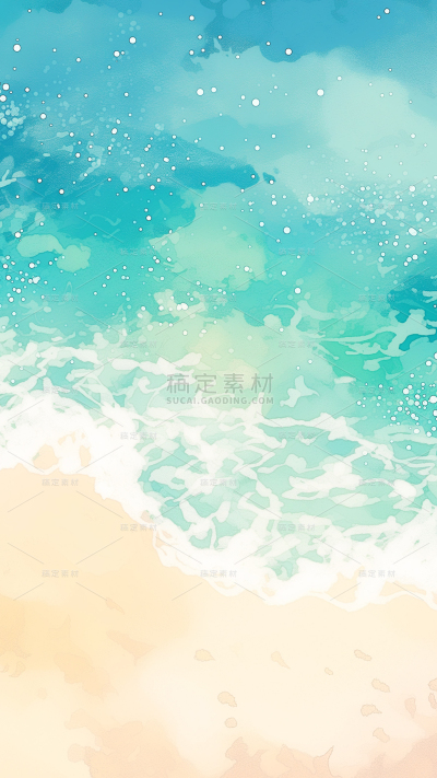 风光系列插画俯视水彩沙滩通用背景素材