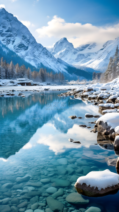 冬天冬季冬日山川雪山风景场景背景