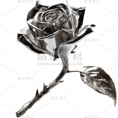 银色3D立体三维质感材质玫瑰花