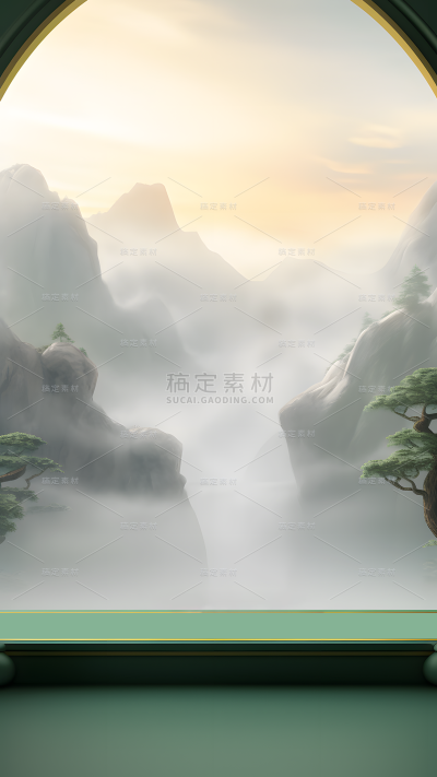 通用电商传统中国风中式自然山树场景背景