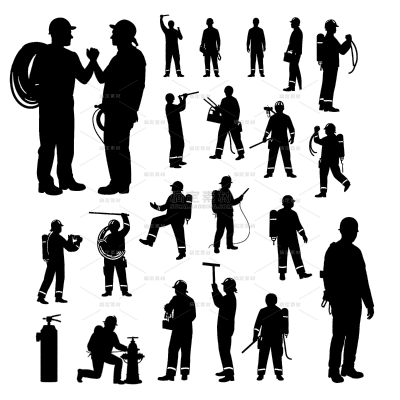 人物系列矢量黑色剪影消防员元素（td)
