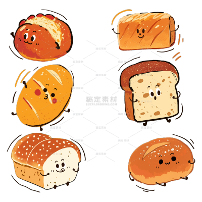 美食插画可爱风拟人面包
