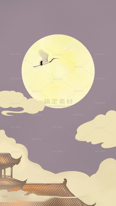 中式感树枝/建筑月亮背景图片