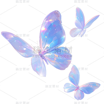 动物系列梦幻插画渐变正面三只蝴蝶