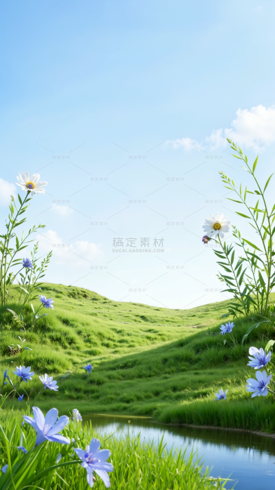 风光系列实景蓝天草地场景背景