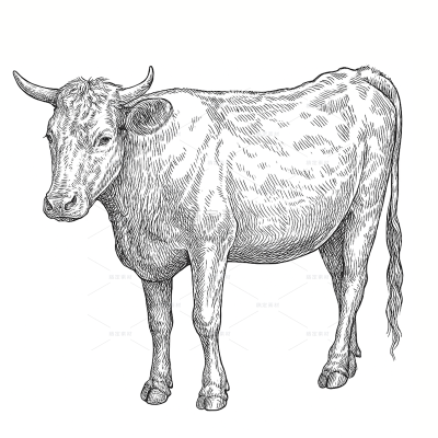 动物系列插画风牛黑色线稿（td）