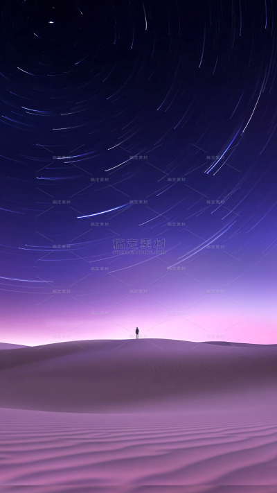 风光系列实景蓝紫色星轨沙丘人物背景