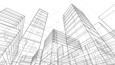 常规内容-建筑系列简约线稿仰视城市建筑元素