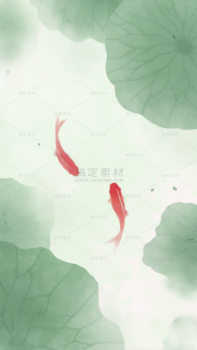 夏日中国风-荷塘锦鲤水墨晕染淡彩背景图片