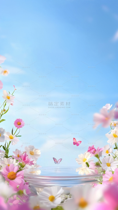 背景系列梦幻感鲜花渐变天空背景