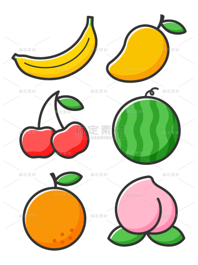 夏季夏日扁片插画水果果蔬组合元素素材