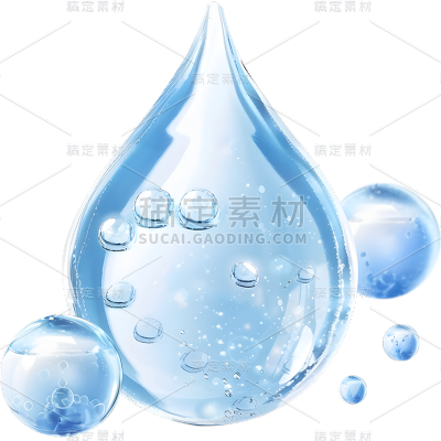 特效通用蓝色水滴状组合精华分子元素素材
