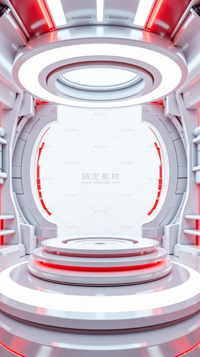 科技风系列未来感红白色金属空间电商促销展台背景
