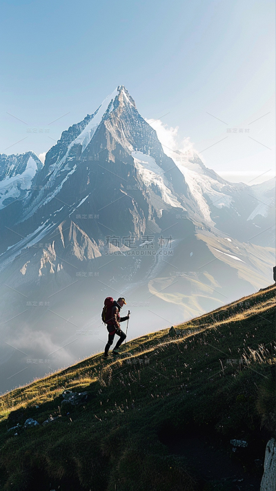风光通用实景合成人物登山背景图片素材