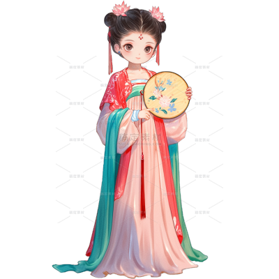 服饰系列卡通可爱风Q版穿汉服女生