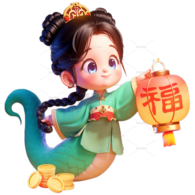蛇年春节国潮风3D青蛇蛇年IP灯笼组合元素