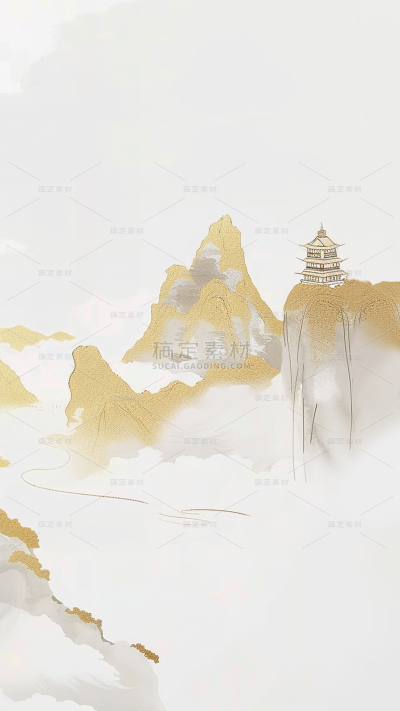 通用中国风鎏金极简山水背景素材