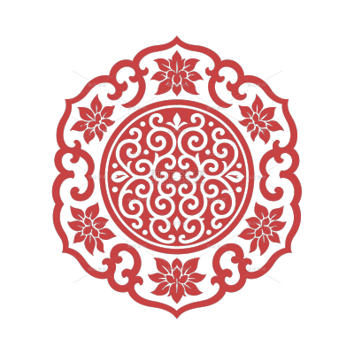 中国风矢量红色对称环形窗花花纹元素（td）