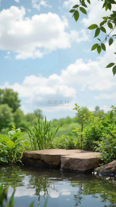 常规风光系列实景感水面石头展台