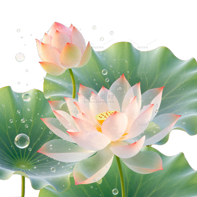 夏季节气清透感创意材质荷花荷叶莲蓬水珠元素