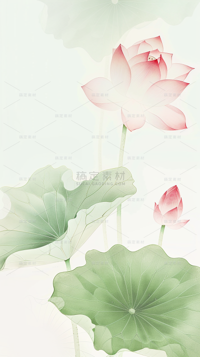 夏日中国风-荷花荷叶水墨晕染幻彩渐变图片背景